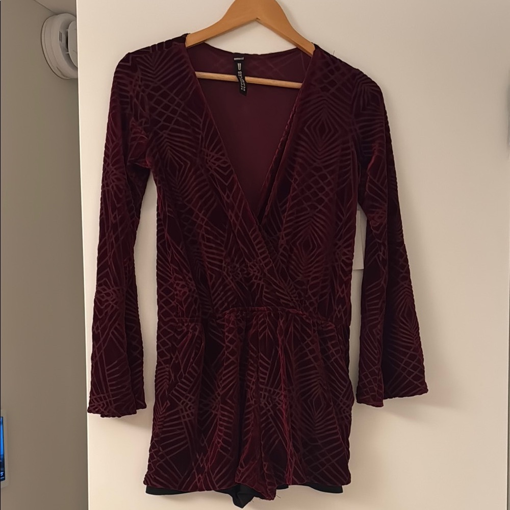 Burgundy Velvet Wrap Playsuit